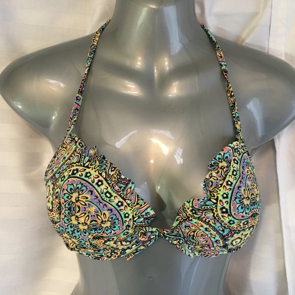 Victoria's Secret Bikini 2 pcs Set Top Sz 32C Bottom Medium Pushup Paisley Boho - Picture 2 of 14
